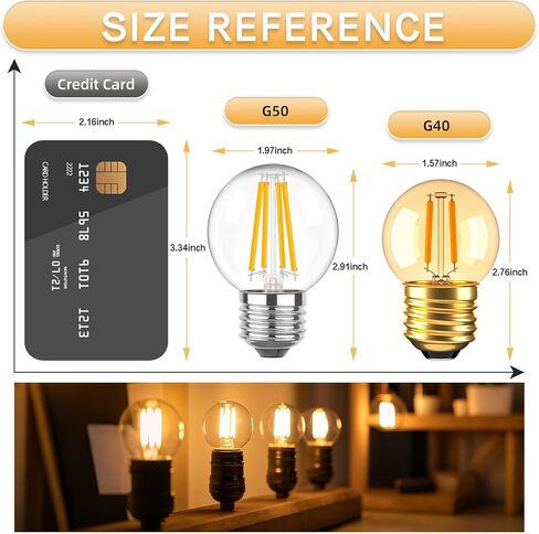 مصابيح مصباح LED قابلة للضوء E26 40 واط ، G16.5 4 واط صغير Edison Globe لمبة ، 2700K بيضاء بيضاء دافئة مصباح ضوء خمر للإضاءة المنزلية أو التجارية ، 500 لتر ، 120 فولت ، 3pcs in Kuwait