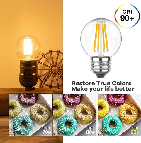 مصابيح مصباح LED قابلة للضوء E26 40 واط ، G16.5 4 واط صغير Edison Globe لمبة ، 2700K بيضاء بيضاء دافئة مصباح ضوء خمر للإضاءة المنزلية أو التجارية ، 500 لتر ، 120 فولت ، 3pcs in Kuwait