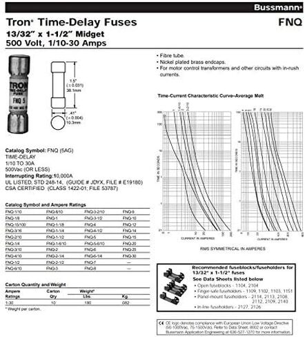 Cooper Bussmann FNQ-10 Fuse; Cylinder; Time Lag; 10A; Dims 0.4063x1.5"; Fiberglass; Cartridge; 500VAC in Saudi Arabia