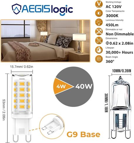 G9 LED Bulb 4W ، 40W مكافئ الهالوجين ، غير قابل للاحتفال ، 450 لتر ، 4000 كيلو بايت بيضاء محايدة ، وميض بزاوية 360 درجة لتوفير الطاقة ، لا وميض ، 120 فولت ، إضاءة الثريا ، قاعدة السيراميك (6 حزمة) in Kuwait