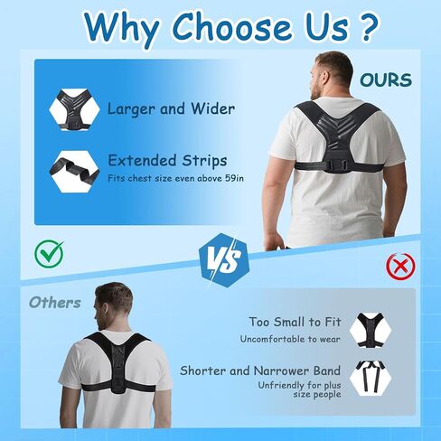 King Mills Plus Back Back Brace ، مصحح وضعية Back Brace للنساء ، والرجال ، يستخدمون بشكل مثالي من الأشرطة الخلفية XL Size إلى XXXL للموقف ، أو إصلاح الموقف المائي ، أو مصحح الكتف المستدير in Kuwait