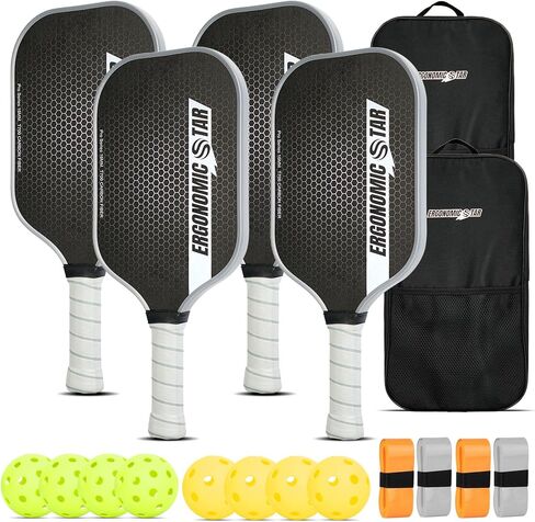 Pickleball Paddles Set,T700 Carbon Fiber Light Weight 16MM Pickleball Rackets with Balls and Grip Tapes Bag for Beginner to Advanced Elite Series in Saudi Arabia