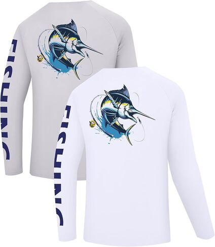 2 عبوة قمصان الصيد للرجال طويلة الأكمام UPF 50+ قميص حماية من أشعة الشمس رطوبة الفتان تي شيرت تي شيرت in Kuwait