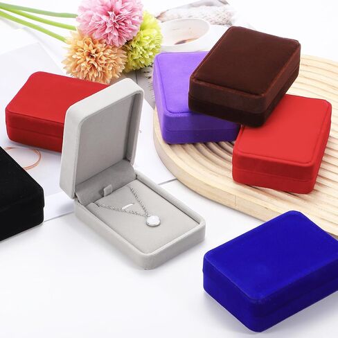 PATIKIL Velvet Necklace Box, Single Slot Vintage Jewelry Holder for Wedding Engagement Proposal Ceremony Anniversary Style 2, Blue in Kuwait