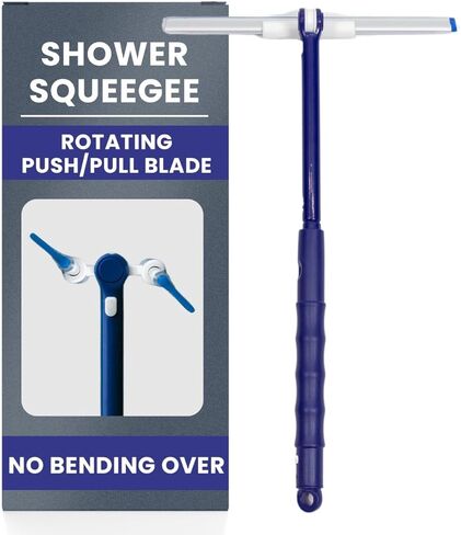 Extendable Shower Squeegee with 180-Degree Rotating Blade for Push/Pull Use – Ergonomic Cleaning Tool for Showers, Glass Doors, and Windows – 16'' to 28'' Handle for Strain-Free Cleaning in Kuwait