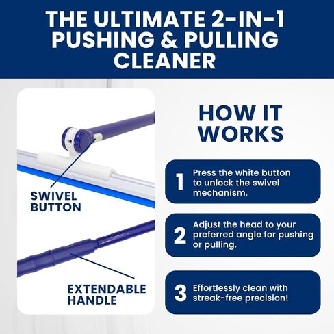 Extendable Shower Squeegee with 180-Degree Rotating Blade for Push/Pull Use – Ergonomic Cleaning Tool for Showers, Glass Doors, and Windows – 16'' to 28'' Handle for Strain-Free Cleaning in Kuwait