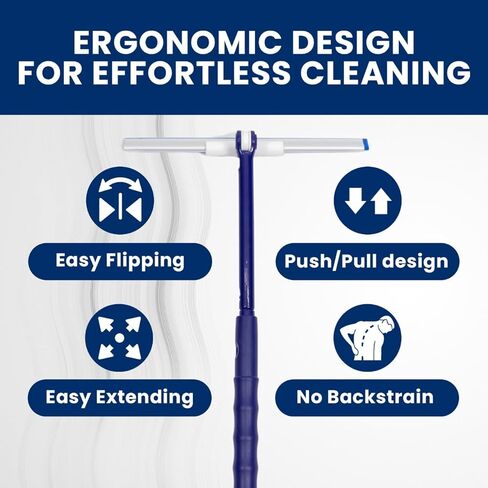 Extendable Shower Squeegee with 180-Degree Rotating Blade for Push/Pull Use – Ergonomic Cleaning Tool for Showers, Glass Doors, and Windows – 16'' to 28'' Handle for Strain-Free Cleaning in Kuwait