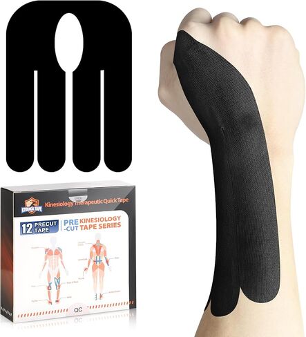 12 Count Kinesiology Tape for Thumb ، شريط إبهام Ktquick المقاوم للماء مسبقًا لتخفيف آلام الإبهام المسبق ، شريط قطني أصلي ، شريط إبهام متين للرياضة والدعم طويل الأمد (أسود) in Kuwait