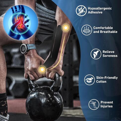12 Count Kinesiology Tape for Thumb ، شريط إبهام Ktquick المقاوم للماء مسبقًا لتخفيف آلام الإبهام المسبق ، شريط قطني أصلي ، شريط إبهام متين للرياضة والدعم طويل الأمد (أسود) in Kuwait
