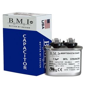 7.5 MFD at 370 Volts BMI Capacitor Oval 7.5 uf MFD 370 Volt Replaces Old GE# C307L 27L566 27L566S 97F9001, Z97F9001, 97F9001BX & 27L566BZ3 in Kuwait