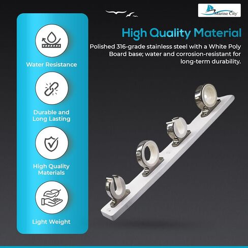 MARINE CITY Aluminum White Powder Coating Fishing Rod Storage Hanger Rack 4-Rod Reel White Poly Board for Boats – Vans – Cars – Marines (Pack of 1) in Kuwait