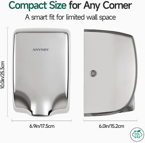 Compact Hand Dryer, High-Speed 1350W Airflow, Polished Stainless Steel Finish, Space-Saving for Commercial & Home Use, Model 2803Y in Saudi Arabia