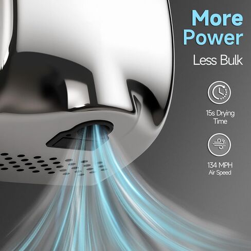 Compact Hand Dryer, High-Speed 1350W Airflow, Polished Stainless Steel Finish, Space-Saving for Commercial & Home Use, Model 2803Y in Saudi Arabia