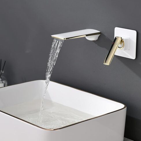 RANDOM Wall Mount Waterfall Bathroom Faucet Gold Faucets for Bathroom Vanity Split Brass Single Handle Bathroom Sink Faucet.68008-2BG in Kuwait