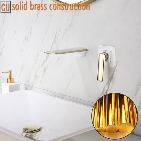 RANDOM Wall Mount Waterfall Bathroom Faucet Gold Faucets for Bathroom Vanity Split Brass Single Handle Bathroom Sink Faucet.68008-2BG in Kuwait