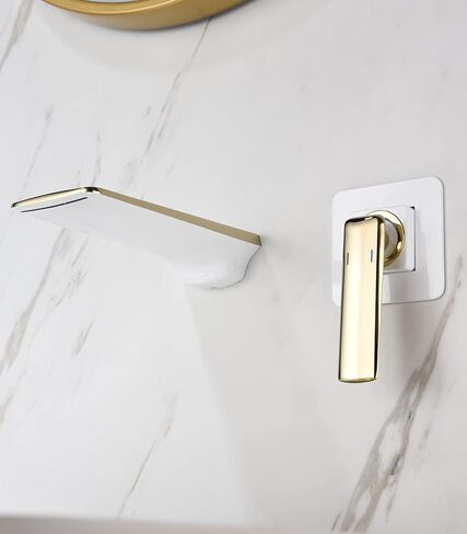 RANDOM Wall Mount Waterfall Bathroom Faucet Gold Faucets for Bathroom Vanity Split Brass Single Handle Bathroom Sink Faucet.68008-2BG in Kuwait