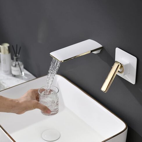 RANDOM Wall Mount Waterfall Bathroom Faucet Gold Faucets for Bathroom Vanity Split Brass Single Handle Bathroom Sink Faucet.68008-2BG in Kuwait