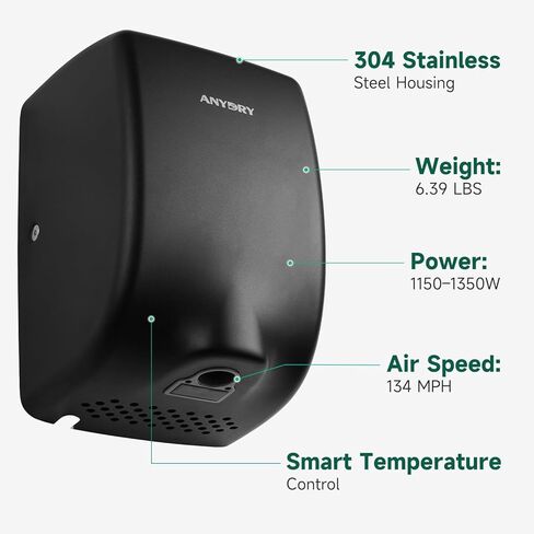 Compact Hand Dryer, High-Speed 1350W Airflow, Polished Stainless Steel Finish, Space-Saving for Commercial & Home Use, Model 2803Y in Saudi Arabia