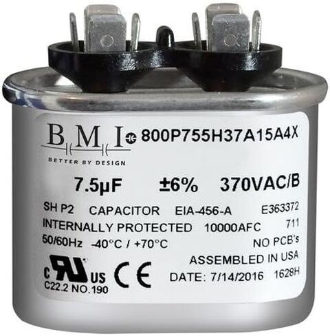 7.5 MFD في 370 فولت BMI مكثف OVAL 7.5 UF MFD 370 VOLT يحل محل GE OLD# C307L 27L566 27L566S 97F9001 ، Z97F9001 ، 97F9001BX و 27L566BZ3 in Kuwait