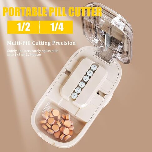Pill Cutter for Cutting Multiple, 1/2 1/4 Pill Splitter for Large, Small and Tiny Pills, Portable Pills Cutter,Storage Organizer, Accurate Centering Alignment Device (White) in Saudi Arabia