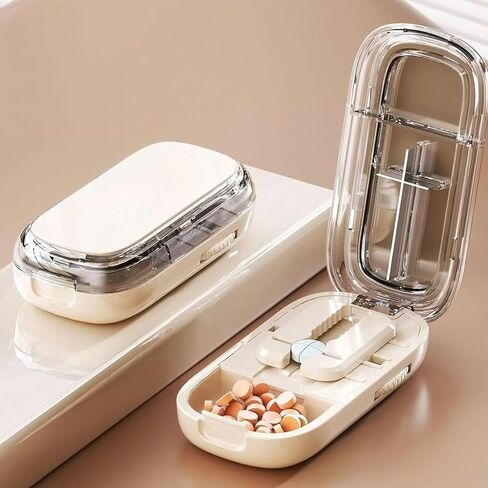 Pill Cutter for Cutting Multiple, 1/2 1/4 Pill Splitter for Large, Small and Tiny Pills, Portable Pills Cutter,Storage Organizer, Accurate Centering Alignment Device (White) in Saudi Arabia