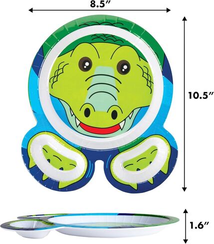 Bentology Zoo Friends Mealtime Melamine Feeding Plates - Set of 4 Different Cute Animal Pal Dishes for Kids - Panda, Alligator, Tiger & Monkey - Divided Compartments, BPA Free in Kuwait
