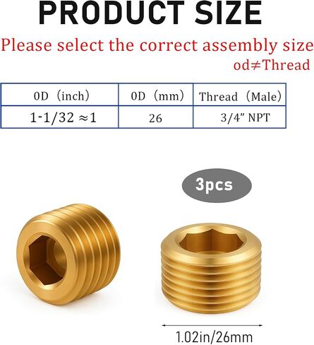 3/4 "NPT Male Pipe Plug Kit 3 PCS Brass Hex Counter Counts Sank Facts لإغلاق نهاية الأنابيب in Saudi Arabia