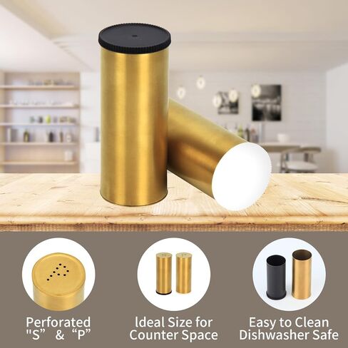 Snailhouse Salt and Pepper Shakers Set, 2 Pack Stainless Steel Modern Farmhouse Decor for Kitchen, Camp, RV, BBQ, Gold in Saudi Arabia