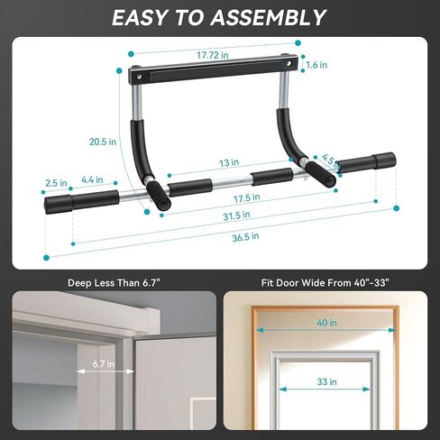 Pull Up Bar for Doorway, Adjustable Width Locking, Thickened Stee, Upper Body Fitness Workout Bar, Multi-Grip Strength for Doorway, Indoor Chin-Up Bar Fitness Trainer for Home Gym Portable in Kuwait