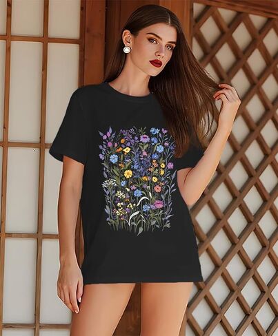 Women's Floral Graphic Loose Tees Boho Wildflower T-Shirt Short Sleeve Casual Tops in Saudi Arabia