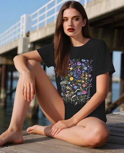 Women's Floral Graphic Loose Tees Boho Wildflower T-Shirt Short Sleeve Casual Tops in Saudi Arabia