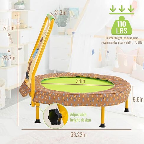 36 '' 'Toddler Trampoline ، trampolines قابلة للطي للأطفال الذين تتراوح أعمارهم بين 2-12 (110 رطل) ، مقبض قابل للتعديل ، وسادة السلامة والساقين القابلة للطي ، ترامبولين الأطفال الداخلي/الحديقة ، هدية للصبي والفتاة. in Kuwait