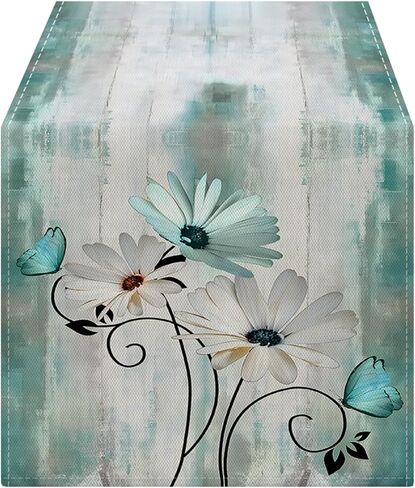 Oyimua Daisy Floral Summer Table Runner 13 × 90 بوصة المتسابقين في المزرعة للداخن الزخمة الربيعية للمنزل ديكور الحفلات في الهواء الطلق في المنزل in Saudi Arabia