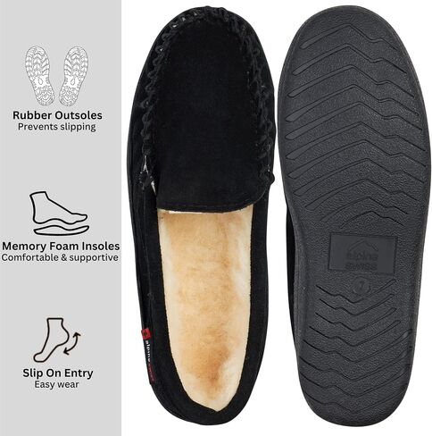 Alpine Swiss Yukon Mens Genuine Suede Shearling Slip On Moccasin Slippers in Kuwait