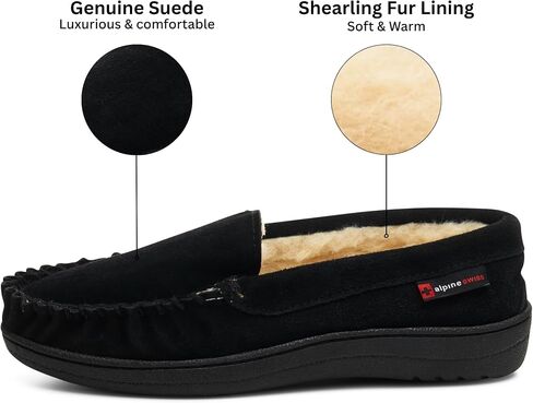 Alpine Swiss Yukon Mens Genuine Suede Shearling Slip On Moccasin Slippers in Kuwait