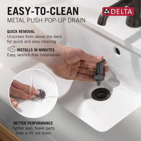 Delta Trinsic U-Spout Widespread Bathroom Faucet, Oil Rubbed Bronze 3-Hole Bathroom Sink Faucet, Metal Push-Pop Drain Assembly, Venetian Bronze 3554-RBMPU-DST in Saudi Arabia