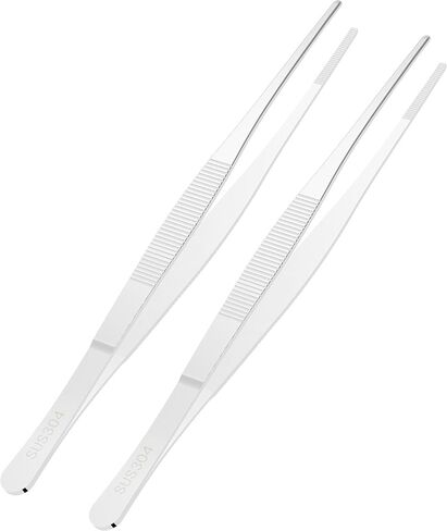 2 PCS 5 Inch 304 Stainless Steel Tweezers, Straight Round Blunt Serrated Tip, 0.07 Inch Thickness 304 Stainless Steel, Multipurpose Daily Garden Home Lab Craft Repairing Tool in Saudi Arabia