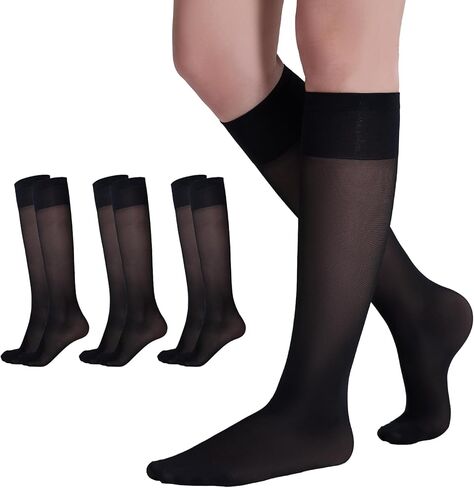 Yilanmy 3 Pairs Compression Stockings for Women 40D Knee High Socks 10-15mmHg Support Socks in Saudi Arabia