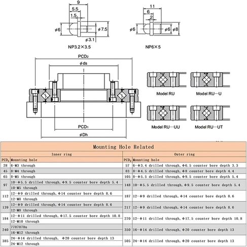 1PC Crossed Roller Bearing RU178 RU228 RU297 RU445 Rotational P5/P4 Cross Bearing Large Size(RU445-G) in Kuwait