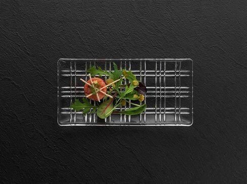 صفيحة مستطيلة مربعة مربعة - 11 بوصة ، لوحة تقديم زجاجية بلورية مع تصميم هندسي خطي لعلم الجمال الأنيق ، والأواني الزجاجية الأنيقة لتناول الطعام الأنيق والتقديم متعدد الاستخدامات - غسالة الصحون آمنة in Kuwait