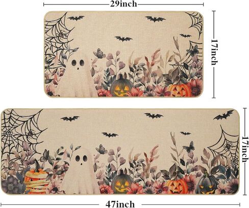 Mehofond Halloween Kitchen Mats مجموعة من 2 ، فانوس اليقطين الزهور Ghost Bat Eucalyptus Decortations Match Non Slip Prug للأرضية ، ومجموعة سجادة ديكور منزل عيد الهالوين 17 × 29 و 17 × 47 في in Saudi Arabia