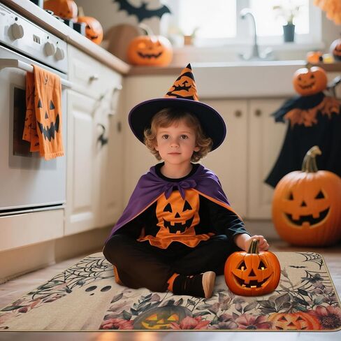 Mehofond Halloween Kitchen Mats مجموعة من 2 ، فانوس اليقطين الزهور Ghost Bat Eucalyptus Decortations Match Non Slip Prug للأرضية ، ومجموعة سجادة ديكور منزل عيد الهالوين 17 × 29 و 17 × 47 في in Saudi Arabia