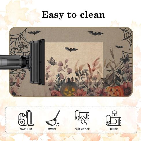 Mehofond Halloween Kitchen Mats مجموعة من 2 ، فانوس اليقطين الزهور Ghost Bat Eucalyptus Decortations Match Non Slip Prug للأرضية ، ومجموعة سجادة ديكور منزل عيد الهالوين 17 × 29 و 17 × 47 في in Saudi Arabia
