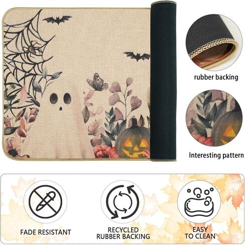 Mehofond Halloween Kitchen Mats مجموعة من 2 ، فانوس اليقطين الزهور Ghost Bat Eucalyptus Decortations Match Non Slip Prug للأرضية ، ومجموعة سجادة ديكور منزل عيد الهالوين 17 × 29 و 17 × 47 في in Saudi Arabia