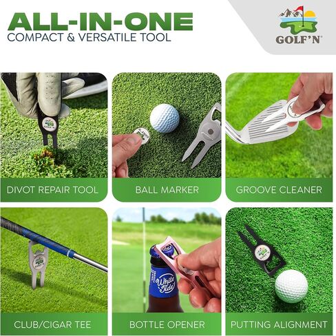Golf'n Aluminium Golf Ball Marker Tool - Magnetic Ball Marker و Groove Cleaner & Bottle Pottic - Assient Golf Divot Tool لاعبي الجولف والتصميم الأنيق in Saudi Arabia