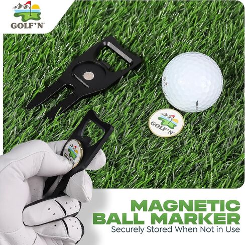 Golf'n Aluminium Golf Ball Marker Tool - Magnetic Ball Marker و Groove Cleaner & Bottle Pottic - Assient Golf Divot Tool لاعبي الجولف والتصميم الأنيق in Saudi Arabia