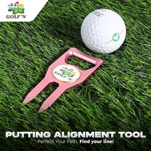 Golf'n Aluminium Golf Ball Marker Tool - Magnetic Ball Marker و Groove Cleaner & Bottle Pottic - Assient Golf Divot Tool لاعبي الجولف والتصميم الأنيق in Saudi Arabia