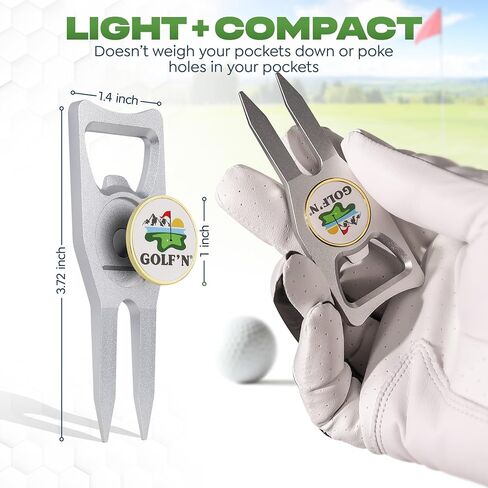 Golf'n Aluminium Golf Ball Marker Tool - Magnetic Ball Marker و Groove Cleaner & Bottle Pottic - Assient Golf Divot Tool لاعبي الجولف والتصميم الأنيق in Saudi Arabia