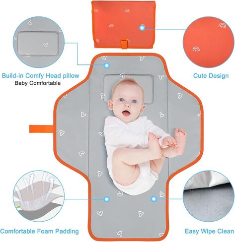 PHOEBUS BABY Portable Changing Pad Travel - Waterproof Compact Diaper Changing Mat with Built-in Pillow - Lightweight & Foldable Changing Station, Newborn Shower Gifts, Star in Kuwait