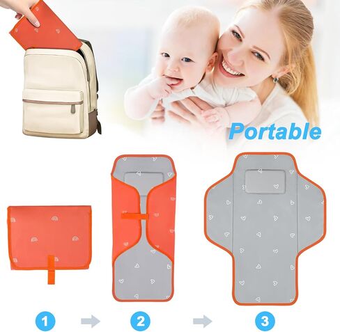 PHOEBUS BABY Portable Changing Pad Travel - Waterproof Compact Diaper Changing Mat with Built-in Pillow - Lightweight & Foldable Changing Station, Newborn Shower Gifts, Star in Kuwait